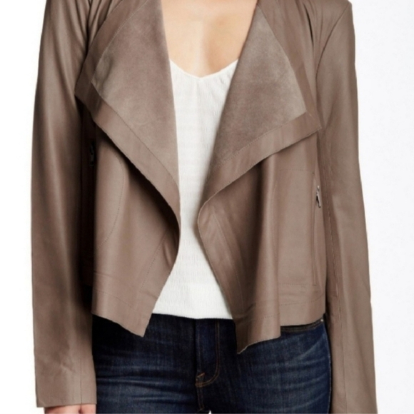 CUPCAKES and CASHMERE Brown Leather Draped Jacket Women's Medium M Layer Fall - Picture 1 of 7